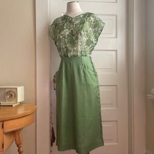 Vintage 1960’s Sheer Floral Nylon and Linen Pencil Dress with Pockets - Max Men